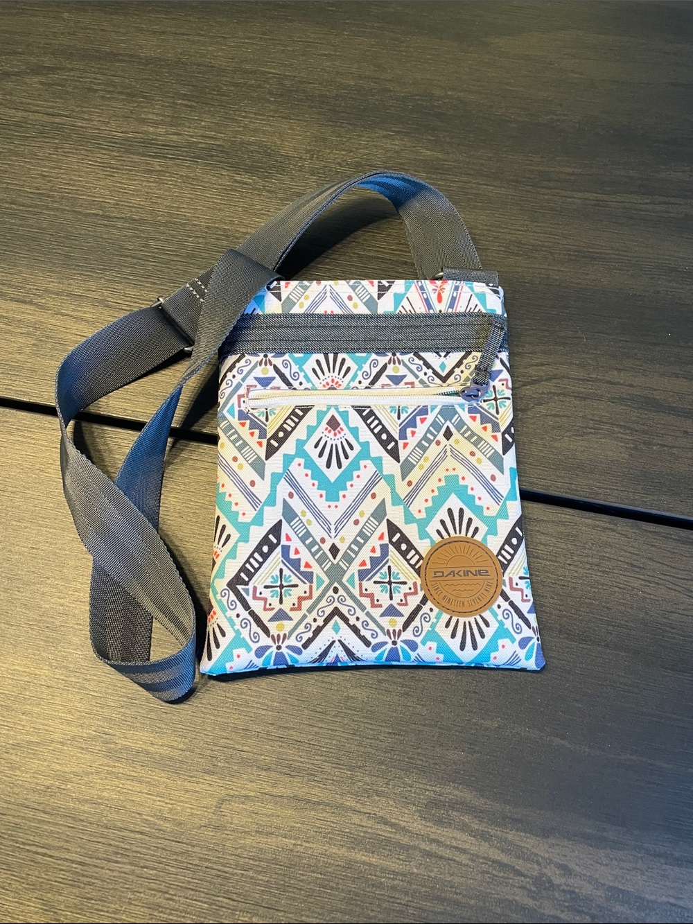 Dakine Teal and Multicolor Geometric Crossbody Bag